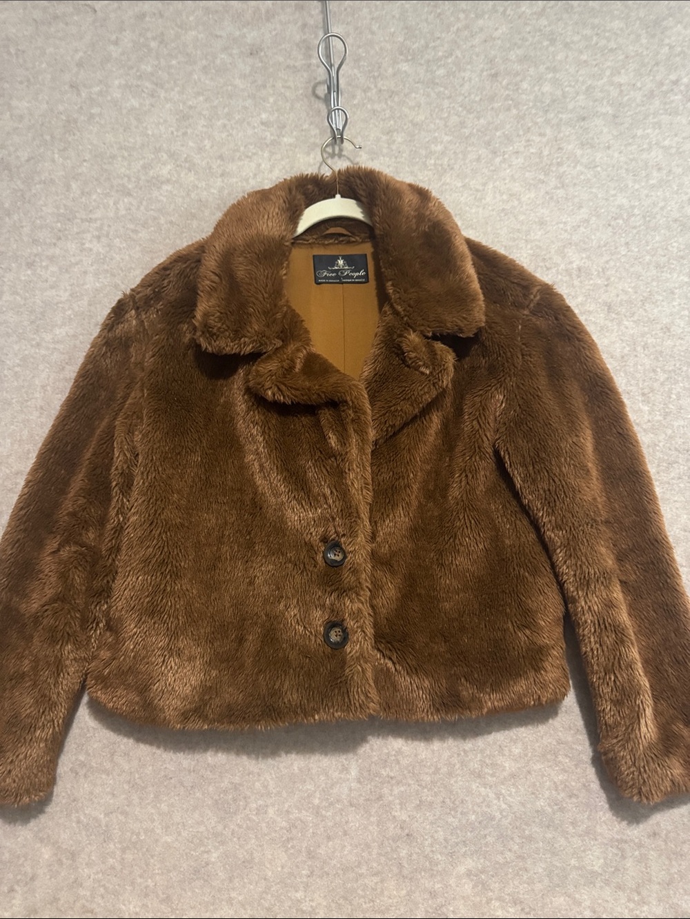 Free People Plush Faux Fur Cropped Jacket in Chestnut Brown Size Large Sexy